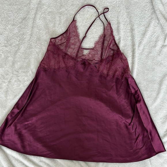 Victoria’s Secret Satin Lace Slip Burgundy Nightgown Lingerie Y2K XL - Picture 1 of 7